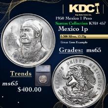 1950 Mexico 1 Peso Santos Collection KM# 457 Grades GEM Unc BY SEGS