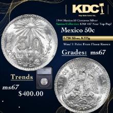 1944 Mexico 50 Centavos Silver Santos Collection KM# 447 Near Top Pop! Grades GEM++ Unc BY SEGS