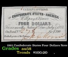 1861 Confederate States Four Dollars Note Grades Choice AU/BU Slider