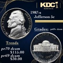 Proof 1987-s Jefferson Nickel 5c Grades GEM++ Proof Deep Cameo