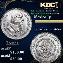 1957 Mexico 1 Silver Peso Santos Collection KM# 459 Grades GEM+ Unc