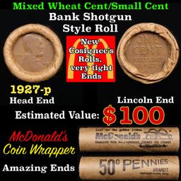 Lincoln Wheat Cent 1c Mixed Roll Orig Brandt McDonalds Wrapper, 1927-p end, Wheat other end
