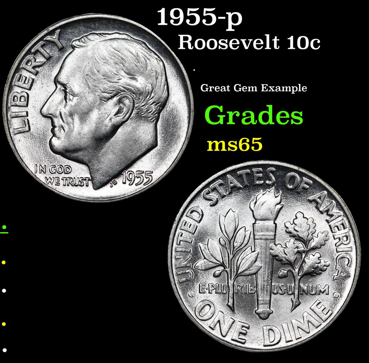 1955-p Roosevelt Dime 10c Grades GEM Unc