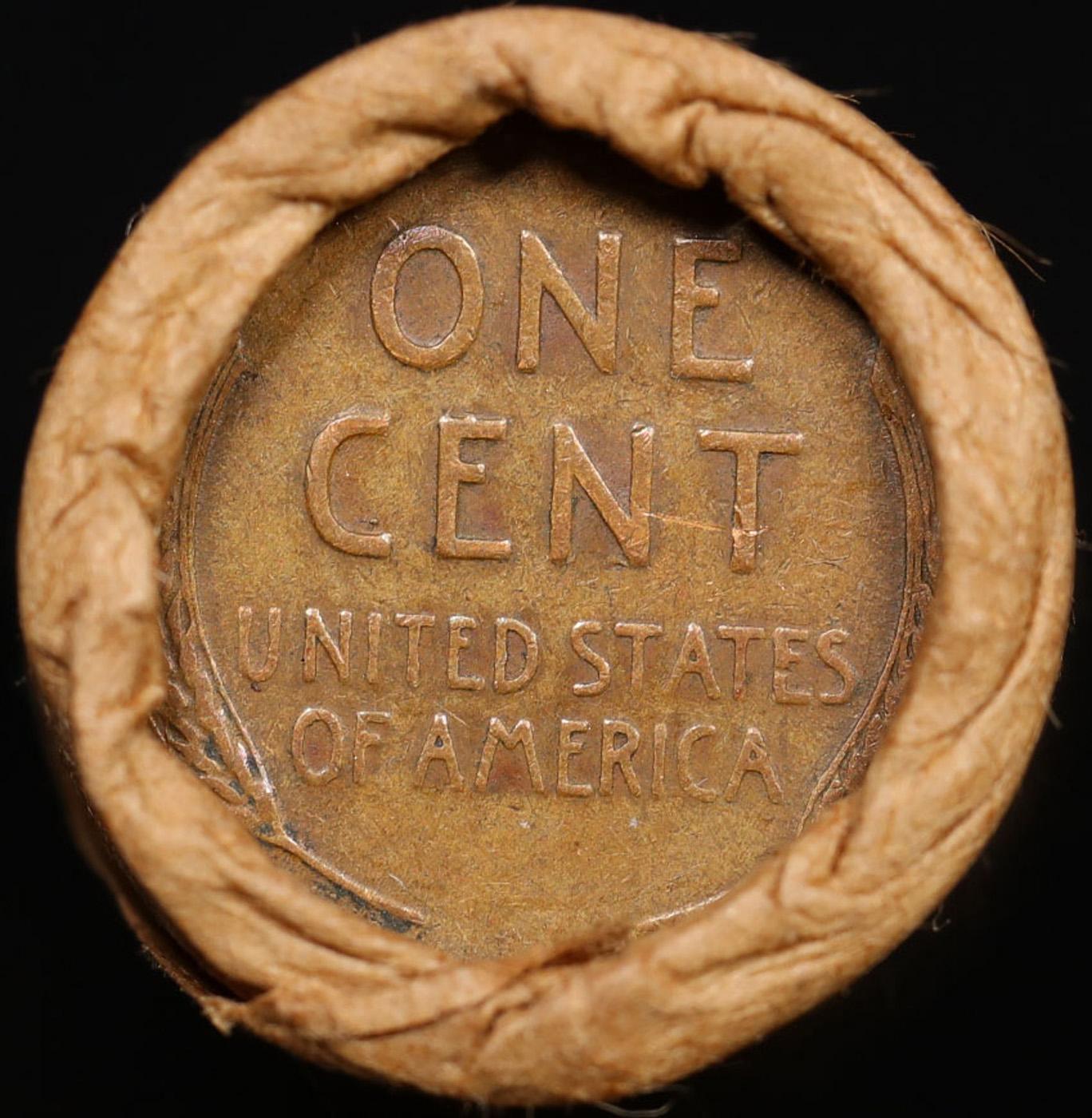 Mixed small cents 1c orig shotgun roll, 1919-s Lincoln Cent,wheat Cent other end, McDonalds Brandt W