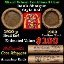 Small Cent Mixed Roll Orig Brandt McDonalds Wrapper, 1910-p Lincoln Wheat end, 1902 Indian other end