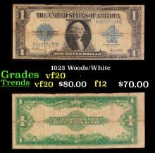 1923 Woods/White $1 large size Blue Seal Silver Certificate Grades vf, very fine