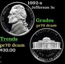 Proof 1992-s Jefferson Nickel 5c Grades GEM++ Proof Deep Cameo