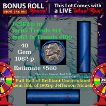 1-5 FREE BU Nickel rolls with win of this 1962-p SOLID BU Jefferson 5c roll incredibly FUN wheel