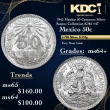 1945 Mexico 50 Centavos Silver Santos Collection KM# 447 Grades Choice+ Unc
