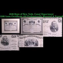 ***Auction Highlight*** 1848 State of New York, Canal Department $100 Loan Certificate #82 Professio