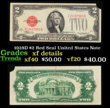 1928D $2 Red Seal United States Note Grades xf details