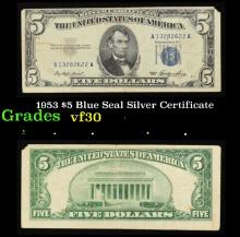 1953 $5 Blue Seal Silver Certificate Grades vf++