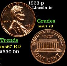 1963-p Lincoln Cent 1c Grades GEM++ Unc RD