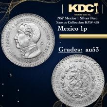 1957 Mexico 1 Silver Peso Santos Collection KM# 458 Grades Select AU