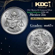 1951 Mexico 25 Centavos Silver Santos Collection KM# 443 Grades Select+ Unc