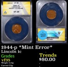 ANACS 1944-p Lincoln Cent *Mint Error* 1c Graded vf35 By ANACS