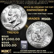 ***Auction Highlight*** 1973-s Silver Eisenhower Dollar Near TOP POP! 1 Graded ms68+ BY SEGS (fc)