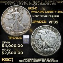 ***Auction Highlight*** 1921-d Walking Liberty Half Dollar 50c Graded vf35 BY SEGS (fc)