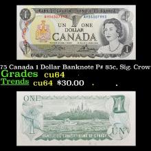 1969-1975 Canada 1 Dollar Banknote P# 85c, Sig. Crow & Bouey Grades Choice CU