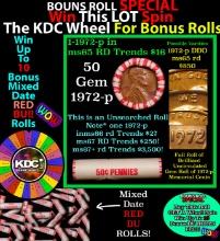 1-10 FREE BU RED Penny rolls with win of this 1972-p SOLID RED BU Lincoln 1c roll incredibly FUN whe