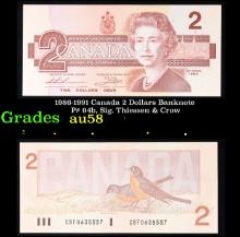 1986-1991 Canada 2 Dollars Banknote P# 94b, Sig. Thiessen & Crow Grades Choice AU/BU Slider