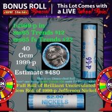 1-5 FREE BU Nickel rolls with win of this 1999-p SOLID BU Jefferson 5c roll incredibly FUN wheel