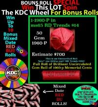 1-10 FREE BU RED Penny rolls with win of this 1960-p SOLID RED BU Lincoln 1c roll incredibly FUN whe
