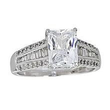 Decadence Sterling SIlver 9mm Emerald Cut Pave Ring Size 6