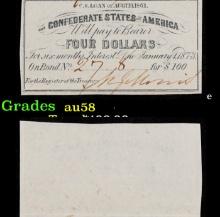 1861 Confederate States Four Dollars Note Grades Choice AU/BU Slider