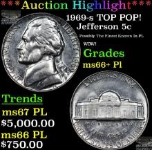 ***Auction Highlight*** 1969-s Jefferson Nickel TOP POP! 5c Graded ms66+ Pl BY SEGS (fc)