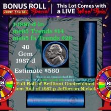 1-5 FREE BU Nickel rolls with win of this 1987-d SOLID BU Jefferson 5c roll incredibly FUN wheel