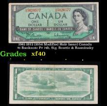 1961-1972 (1954 Modified Hair Issue) Canada $1 Banknote P# 74b, Sig. Beattie & Rasminsky Grades xf