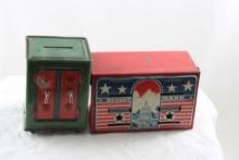 2 Vtg Metal Banks British Made &  U.S. of  America