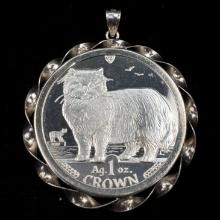 Proof 1989 Isle of Man 1oz silver crown in a sterling silver bezel