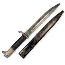 Circa WWII-era Germany E. Pack & Sohne Solingen steel bayonet with scabbard