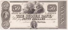 Unissued 18XX Sussex Bank (NJ) $50 banknote