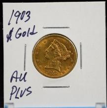 1903 $5 Gold Liberty AU Plus