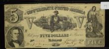 $5 Sailor Sitting On Cotton Bales Confederate Note