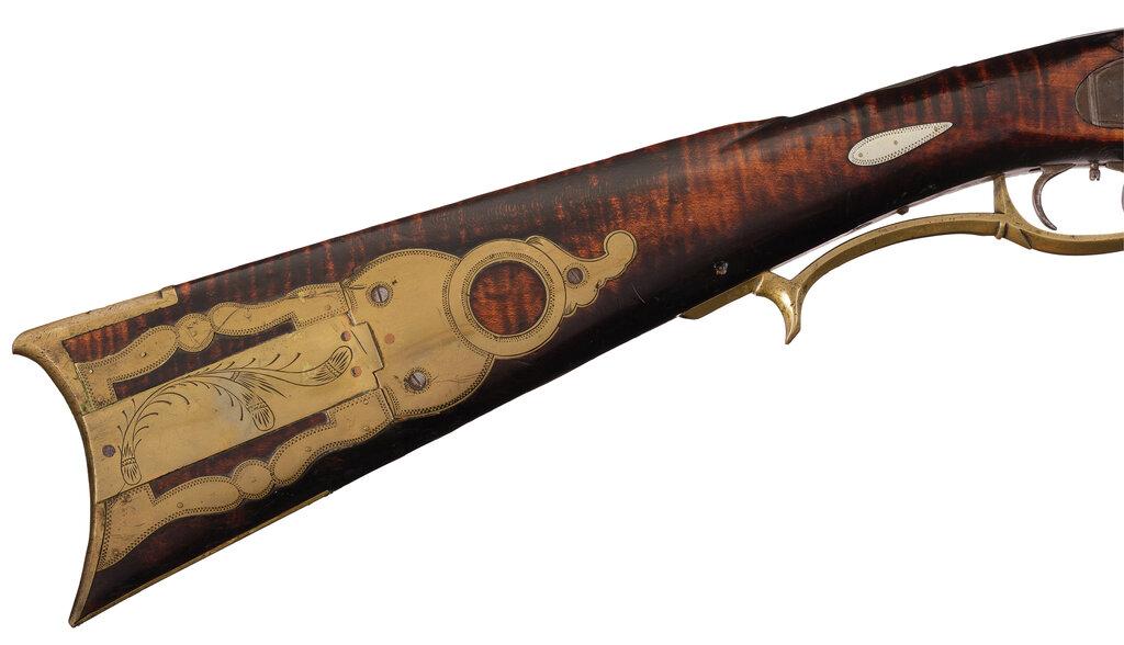 Engraved and Inlaid "JS" Signed Flintlock American Long Rifle