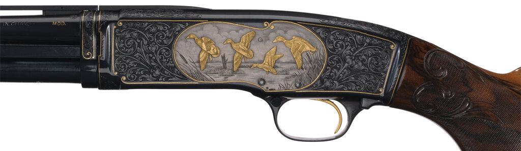 Angelo Bee Engraved Winchester Model 42 Slide Action Shotgun