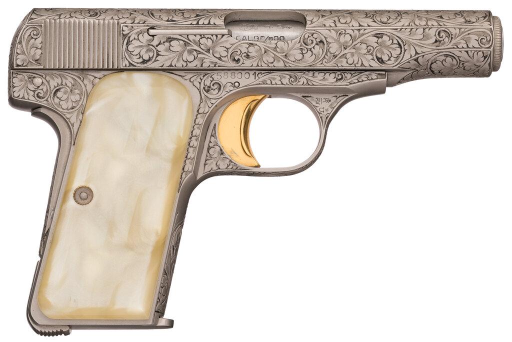 Cased Factory Engraved Belgian Browning Renaissance Pistol Set