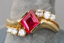 18k Ruby & Diamond Ring, Sz. 9, 8.3 Grams