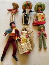 Assorted vintage dolls. Mexican bride, Matador, Hombres, Senior y Senorita. 6 dolls