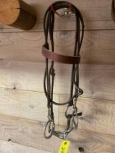 Dr Bristol snaffle with leather headstall and reins plus driving snaffle with leather headstall