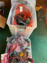 Lot of electrical cords, misc tools, fan, etc