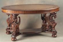 Museum quality antique Winged Griffin Mahogany Library Table, attributed to R.J. Horner Co., New Yor
