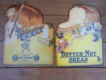 2 Diecut Heavy Cardboard Butter Nut Bread Advertising Signs Hangers