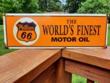Porcelain Phillips 66 The World's Finest Motor Oil Sign Station Pump Plate Sign