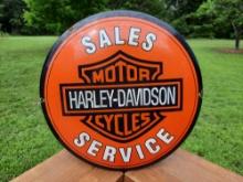Round Porcelain Harley Davidson Motorcycles Sales Service Sign Dealer Sign