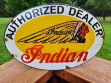 Vintage Authorized Dealer Indian Motorcycles Oval Sign Store Shop Sign